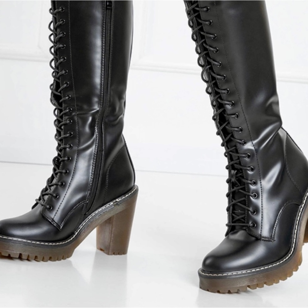 Black Lace Up HighHeel Boots
